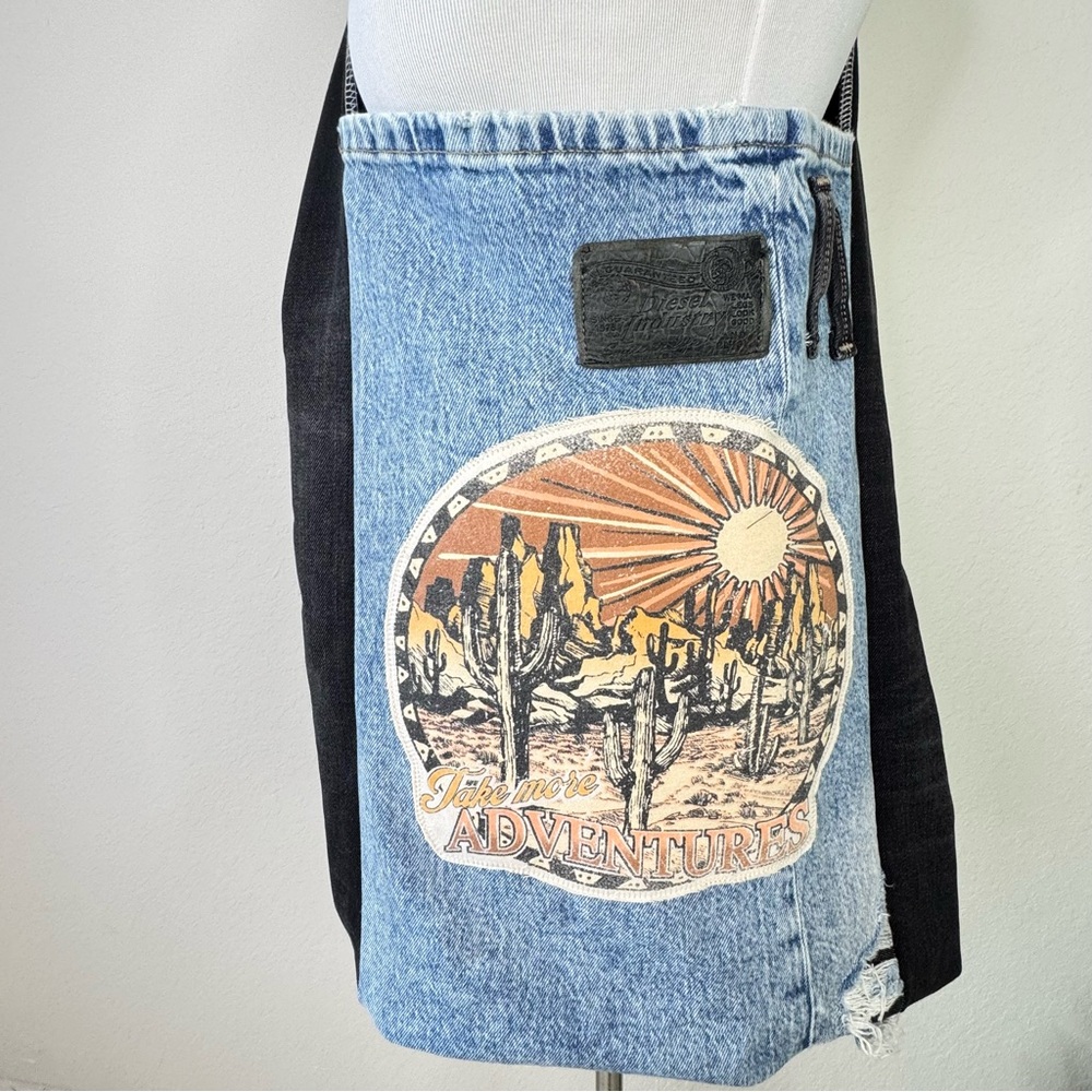 Upcycled Denim Tote Bag Diesel Jeans & Dessert Graphic - Picture 15 of 15